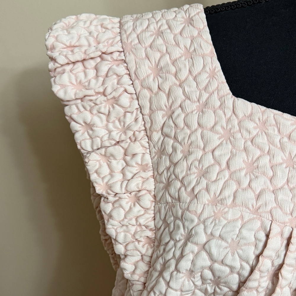 Pale Pink Textured Ruffled Sleeve Dress - Picture 5 of 16